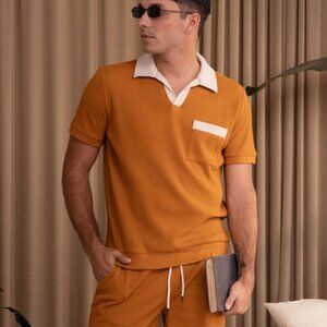 The Cannes Waffle Knit Shirt & Shorts Set - Burnt Sienna PM